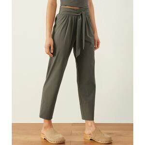 ADAY Easy Days Tie Waist Straight Leg Cropped Pants Forest Moss Green Size Small